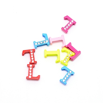Rhinestone Slide Letter Charms, Alloy Intial Letter Beads, Spray Painted, Letter.L, L: 11.5x10x4.5mm, Hole: 1.5x8mm