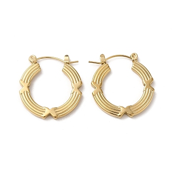 Rack Plating 304 Stainless Hoop Earrings for Women, Donut, Real 18K Gold Plated, 24.5x23x2.5mm