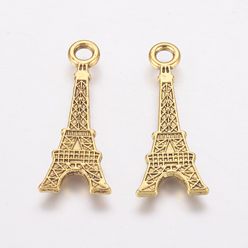 Tibetan Style Alloy Pendants, Eiffel Tower Charm for Bracelet Making, Lead Free & Cadmium Free, Antique Golden, about 12mm wide, 32mm long, hole: 4mm, 1240pcs/1000g