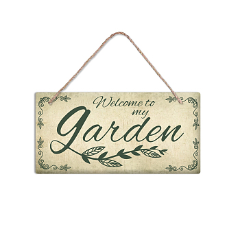 PVC Plastic Hanging Wall Decorations, with Jute Twine, Rectangle with Word Garden, Colorful, Word, 15x30x0.5cm