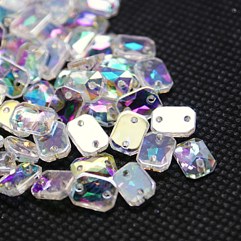 Sew on Rhinestone, Taiwan Acrylic Rhinestone, Two Holes, Garments Accessories, Faceted, Rectangle, Colorful, 18x13x4mm, Hole: 1mm