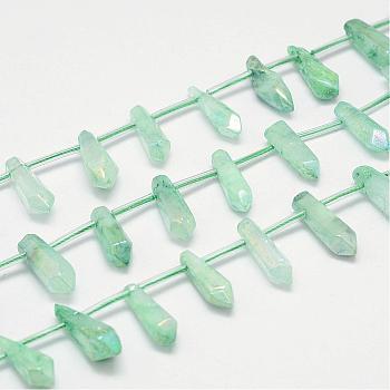 Natural Crystal Pointed Bead Strands, Dyed, Bullet, Green, 15~22x5~11x5~11mm, Hole: 2mm