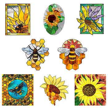Custom PVC Glass Stickers, Static Cling Window Stickers, Square, Sunflower Pattern, 200x200mm, 8pcs/set