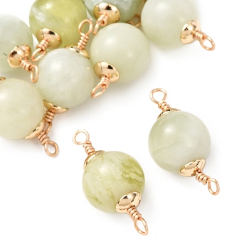 Natural New Jade Round Links Connector Charms, with Brass Findings, Golden, Long-Lasting Plated, 17.5~18x8~8.5mm, Hole: 1.4mm