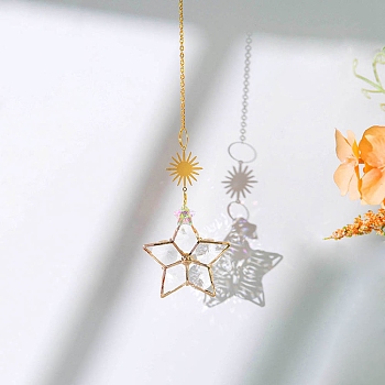 Metal Star Hanging Ornaments, Glass Tassel Suncatchers for Home Garden Ornament, Star, 320x50mm