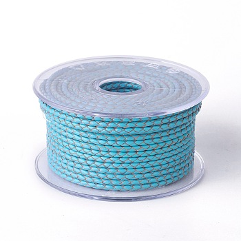 Braided Cowhide Cord, Leather Jewelry Cord, Jewelry DIY Making Material, Deep Sky Blue, 5mm, about 21.87 yards(20m)/roll