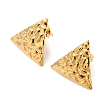304 Stainless Steel Stud Earring Findings, Textured Triangle, Real 18K Gold Plated, 15x17.5mm, Hole: 1mm, Pin: 0.8mm