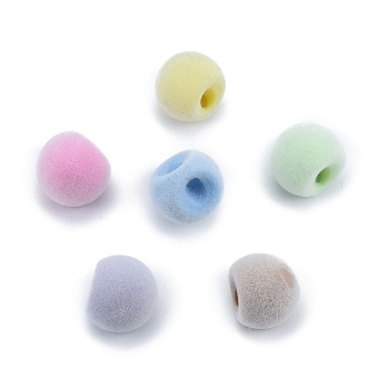 Opaque Resin European Beads, large hole bead, Flocky Round, Mixed Color, 16x16x16mm, Hole: 4mm
