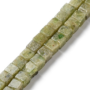 Natural Peridot Beads Strands, Cube, 4~4.5x4~5x4~4.5mm, Hole: 0.9mm, about 43pcs/strand, 7.6 inch(19.3cm)