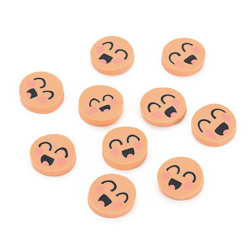 Handmade Polymer Clay Cabochons, Flat Round with Expression, Sandy Brown, 9~10x1~2mm, about 5000pcs/1000g