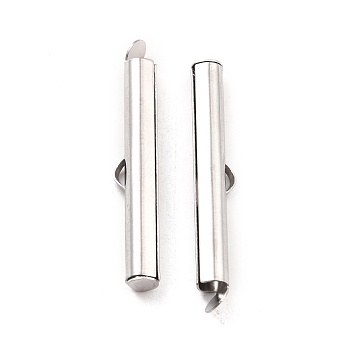 304 Stainless Steel Slide On End Clasp Tubes, Slider End Caps, Stainless Steel Color, 30x5.5x4mm, Hole: 3.5x1.5mm, Inner Diameter: 3mm