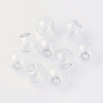 Round Mechanized One Hole Blown Glass Globe Ball Bottles, for Stud Earring or Crafts, Clear, 8mm, Hole: 2.5~4mm