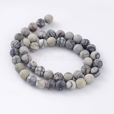 Round Frosted Natural Black Silk Stone/Netstone Bead Strands(G-M248-8mm-03)-3