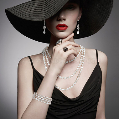 Plastic Pearl Beaded Necklace & Wrap Bracelet & Teardrop Dangle Stud Earrings with Crystal Rhinestone(SJEW-AN0001-03)-6
