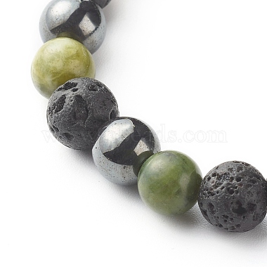 Natural Jade & Lava Rock & Synthetic Hematite Round Beaded Stretch Bracelet(BJEW-JB06657-02)-5