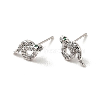 Rack Plating Brass Micro Pave Clear Cubic Zirconia Snake Stud Earrings(EJEW-F301-19)-3