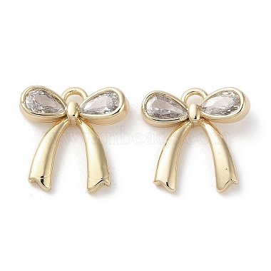 Real 18K Gold Plated Clear Bowknot Brass+Cubic Zirconia Charms