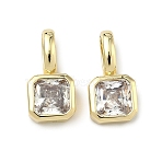 Brass Micro Pave Cubic Zirconia Charms, Square Charms, Cadmium Free & Lead Free, Long-Lasting Plated, Rack Plating, Real 18K Gold Plated, Clear, 15x7.5x3.5mm, Hole: 6x4mm(KK-G555-21G-01)