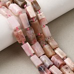 Natural Pink Opal Beads Strands, Column, Faceted, with Seed Beads, 10.5~12.5x7~7.5mm, Hole: 1mm, about 14~15pcs/strand, 7.48''~7.89''(19~20.05cm)(GG-CBA8682-A05)