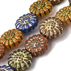 Painted Glass Beads Strands, Golden Metal Enlaced, Flower, Colorful, 14.5~16x7~7.5mm, Hole: 1.2mm, about 25pcs/strand, 14.96''(38cm)(GLAA-Z021-13A)