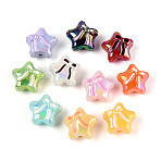 UV Plating Opaque Acrylic Beads, Iridescent, Star & Bowknot, with Enamel, Mixed Color, 19x20x14mm, Hole: 2.8mm(OACR-N153-11)