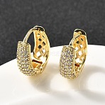 Brass Micro Pave Clear Cubic Zirconia Oval Hoop Earrings, Long-Lasting Plated, Cadmium Free & Lead Free, Real 18K Gold Plated, 17x15x6mm(EJEW-F382-01G)