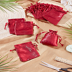 16Pcs Satin Jewelry Pouches Bags, Drawstring Bags, Rectangle, Dark Red, 12x9~17x0.1cm(ABAG-LP0001-25A)