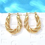 304 Stainless Steel Hoop Earrings for Women, Ion Plating(IP), Twist Oval, Real 18K Gold Plated, 26x20x4mm(EJEW-L296-081G)