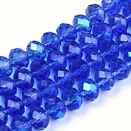 Electroplate Glass Beads Strands, Half Rainbow Plated, Faceted, Rondelle, Medium Blue, 8x6mm, Hole: 1mm, about 65~68pcs/strand, 15.7~16.1 inch(40~41cm)(X1-EGLA-A034-T8mm-L26)