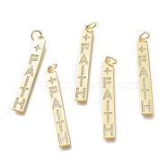 Brass Micro Pave Clear Cubic Zirconia Pendants, Inspirational Message Pendants, with Jump Rings, Long-Lasting Plated, Rectangle & Word Faith & Star, Clear, Golden, 46x6x1mm, Hole: 4.5mm(X-ZIRC-I048-17G)