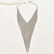 Iron Chains Tassel Statement Necklace, Bib Necklace Choker for Women, Platinum, 22.44 inch(57cm)(VW0676-1)