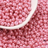 6/0 Glass Seed Beads, Opaque Colours Luster, Teardrop, Pearl Pink, 4~5x4~4.5x3~4mm, Hole: 0.8~0.9mm, about 5625pcs/pound(SEED-L011-08A-21)