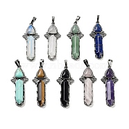 Natural & Synthetic Mixed Gemstone Sword Big Pendants, Rack Plating Antique Silver Plated Brass Charms, Cadmium Free & Lead Free, 51x20x9mm, Hole: 6.5x5mm(G-Q163-08AS)