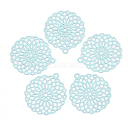430 Stainless Steel Filigree Pendants, Spray Painted, Etched Metal Embellishments, Flower, Pale Turquoise, 30x27x0.5mm, Hole: 1.8mm(X-STAS-S108-03C)