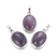 Natural Amethyst Pendants, with Brass Findings, Oval, Platinum, 25~26x17~17.5x8~9mm, Hole: 8x5mm(G-L512-D09)
