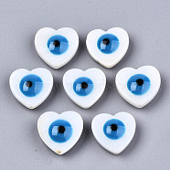 Natural Freshwater Shell Beads, with Enamel, Enamelled Sequins, Heart with Evil Eye, Dodger Blue, 14.5~15.5x15.5x6mm, Hole: 0.8mm(SHEL-T018-03B)
