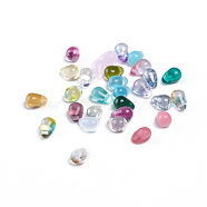 Czech Glass Beads, Electroplated/Dyed/Transparent/Imitation Opalite, Top Drilled Beads, Teardrop, Mixed Color, 6.5x4.5mm, Hole: 0.8mm, about 357~363pcs/bag(GLAA-G070-11A)