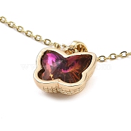 Butterfly Glass Pendant Necklaces, with Light Gold Brass Cable Chains, Fuchsia, 16.22 inch(41.2cm)(NJEW-E105-06KCG-02)