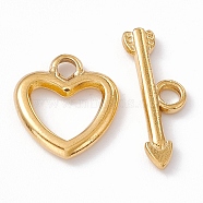 Ion Plating(IP) 304 Stainless Steel Toggle Clasps, Heart, Real 18K Gold Plated, Heart: 14.5x13x2mm, Hole: 2mm, 6x9mm inner diameter, Bar: 7x20x2mm, hole: 2mm(STAS-G299-02G)