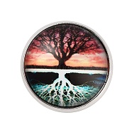 Round Glass Brooches, Platinum Plated Zinc Alloy Pins, for Backpack, Tree of Life, 18x5.5mm(JEWB-A022-02F)