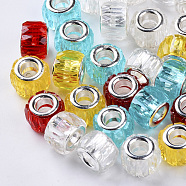 Transparent Resin European Beads, Large Hole Beads, with Silver Color Plated Double Brass Cores, Faceted, Column, Mixed Color, 11.5x8mm, Hole: 5mm(RPDL-Q023-A-C)