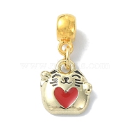 Alloy Enamel Pendants, with Alloy Tube Bails, Golden, 3D Cat Shape Charm, FireBrick, 22mm, Hole: 3mm(PALLOY-JF02397-01)