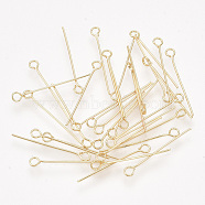 Brass Eye Pins, Real 18K Gold Plated, 20~20.5x0.5mm, Hole: 1.6mm(KK-S348-405A)