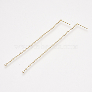 Brass Stud Earring Findings, Ear Threads, with Loop, Real 18K Gold Plated, 81x1.5mm, Hole: 1.5mm(X-KK-T035-126G)