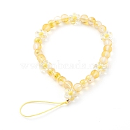Frosted Round Spray Painted Glass Beaded Mobile Straps, with Acrylic Flower Beads and Nylon Thread, Gold, 19cm(HJEW-JM00467-04)