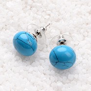 Synthetic Turquoise Stud Earrings, with Platinum Tone Brass Findings, 21.5x12mm, Pin: 0.7mm(G-F267-09B)