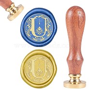 DIY Scrapbook, Brass Wax Seal Stamp and Wood Handle Sets, Letter U, Golden, 8.9x2.5cm, Stamps: 25x14.5mm(AJEW-WH0100-582)