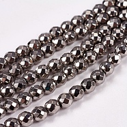 Electroplate Non-magnetic Synthetic Hematite Beads Strands, Faceted, Round, Grade A, Silver Plated, 4mm, Hole: 1mm, about 100pcs/strand, 16 inch(X-G-J169B-4mm-07)