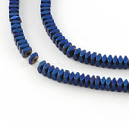 Faceted Square Electroplate Non-magnetic Synthetic Hematite Bead Strands, Matte Style, Blue Plated, 2x2x1mm, Hole: 0.5mm, about 370pcs/strand, 15.9 inch(G-S203-24B)