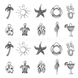 100Pcs 10 Style Ocean Theme Tibetan Style Alloy Pendants, Lead Free & Nickel Free & Cadmium Free, Mixed Shapes, Antique Silver, 14~24x12~27x2~5mm, Hole: 1.5mm, 10pcs/style(TIBEP-CJ0001-70)